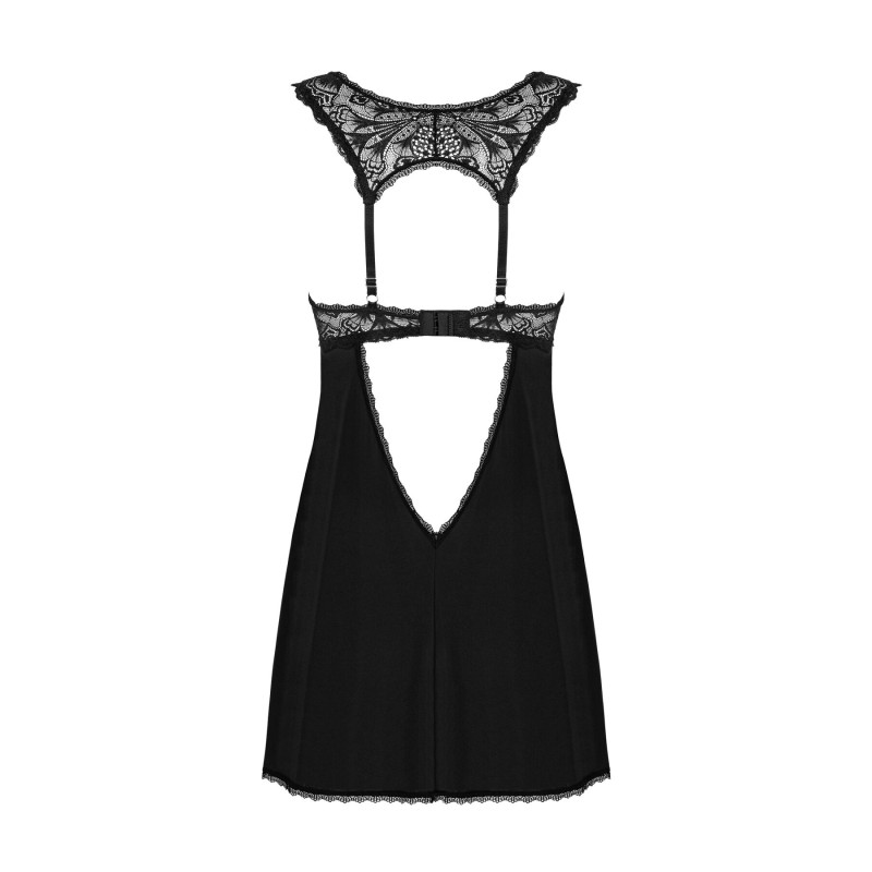 Рубашка бэби-долл с кружевом на груди Obsessive Donna Dream babydoll черная XS/S