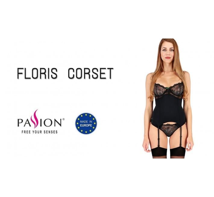 Корсет з пажами Passion FLORIS CORSET black XXL/XXXL