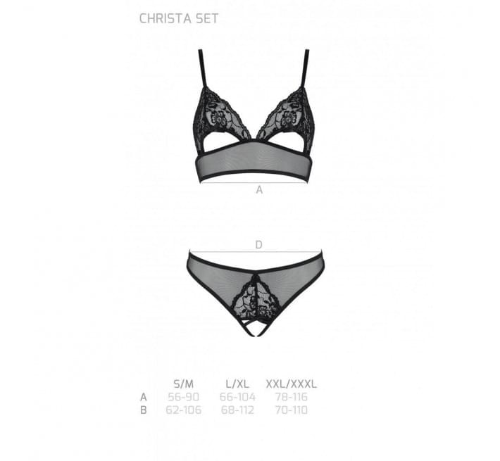 Комплект: бралет з ажурним ліфом та відкритими трусиками Passion Christa Set with Open Bra black L/XL