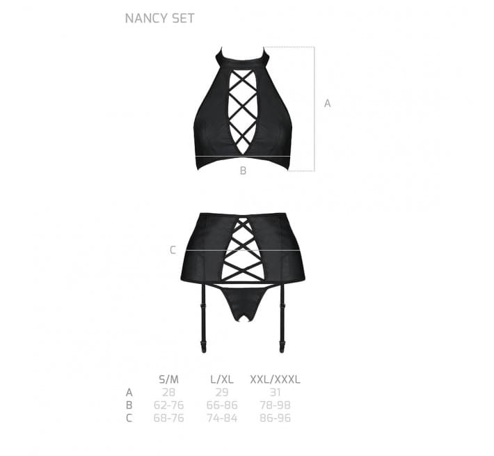 Комплект из эко-кожи с имитацией шнуровки Passion Nancy Set black S/M