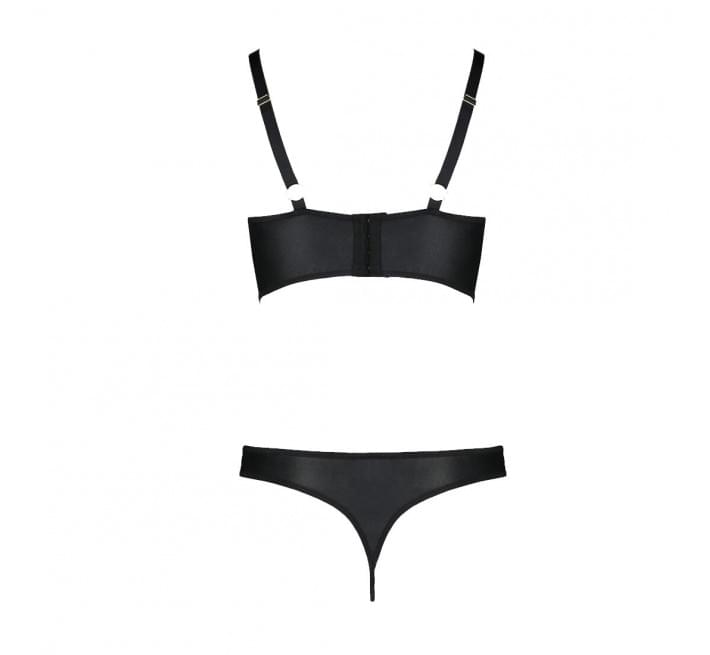 Комплект з екошкіри з люверсами та ремінцями Passion Malwia Bikini black 6XL/7XL