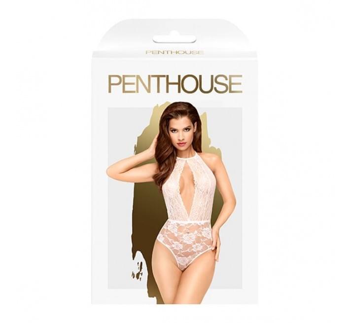 Боди с глубоким декольте и высокими трусиками Penthouse - Toxic Powder White M/L