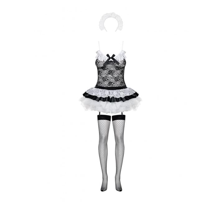 Еротичний костюм покоївки зі спідницею Obsessive Housemaid 5 pcs costume чорно-білий L/XL