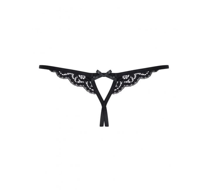 Кружевные танги с двумя отверстиями Obsessive 831-THC-1 crotchless thong черные L/XL