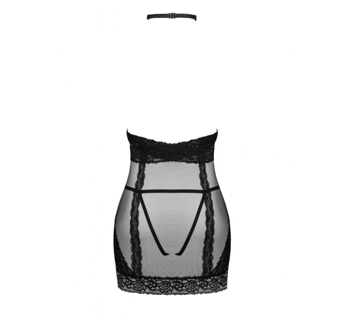 Полупрозрачная рубашка с открытой грудью Obsessive Lacrisia chemise черная M/L