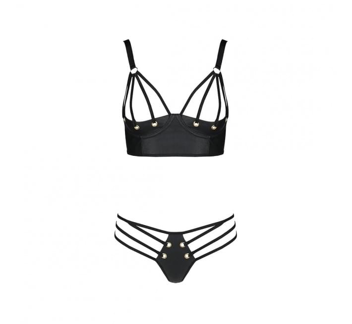 Комплект из экокожи с люверсами и ремешками Passion Malwia Bikini black L/XL