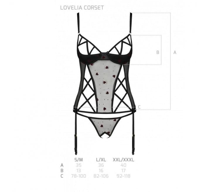 Корсет з підв'язками + стрінги Passion LOVELIA CORSET black L/XL