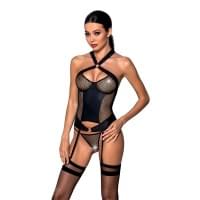 Сітчастий комплект корсет з халтером Passion Amanda Corset black XXL/XXXL