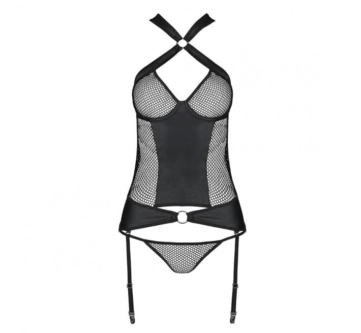 Сетчатый комплект корсет с халтером Passion Amanda Corset black XXL/XXXL