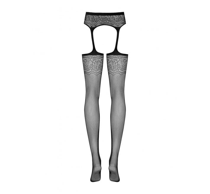 Сітчасті панчохи-стокінги з квітковим малюнком Obsessive Garter stockings S207 чорні S/M/L