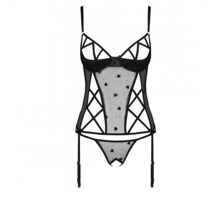 Корсет з підв'язками + стрінги Passion LOVELIA CORSET black L/XL