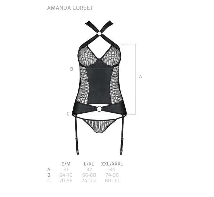 Сітчастий комплект корсет з халтером Passion Amanda Corset black XXL/XXXL