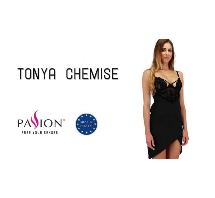 Сорочка приталенная Passion TONYA CHEMISE Черная L/XL