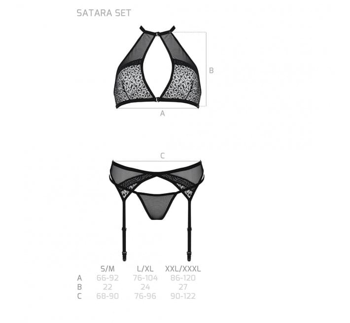 Комплект білизни Passion SATARA SET black XXL/XXXL