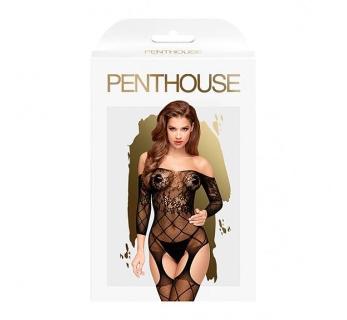 Бодістокінг із флористично-геометричним орнаментом Penthouse Top-Notch Чорний S/L