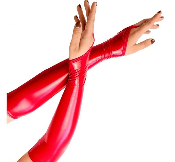Вінілові міттинки Art of Sex - Lora довгі, размер M, колір червоний
