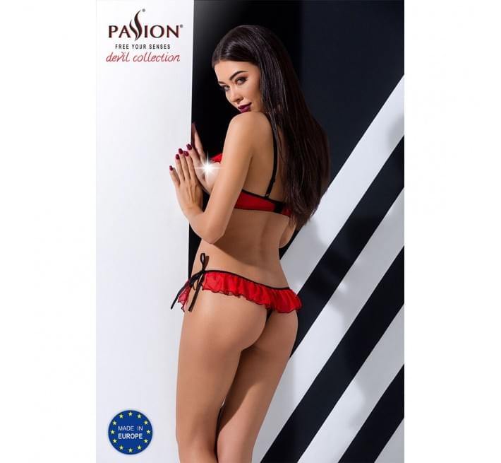 Комплект білизни CHERRY SET OpenBra red XXL/XXXL - Passion Exclusive: відкритий ліф, трусики-спіднич