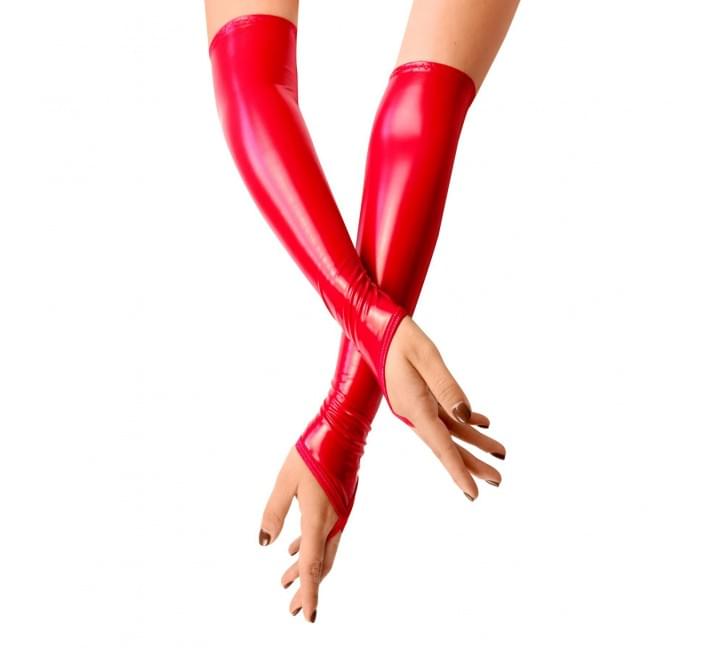 Вінілові міттинки Art of Sex - Lora довгі, размер M, колір червоний