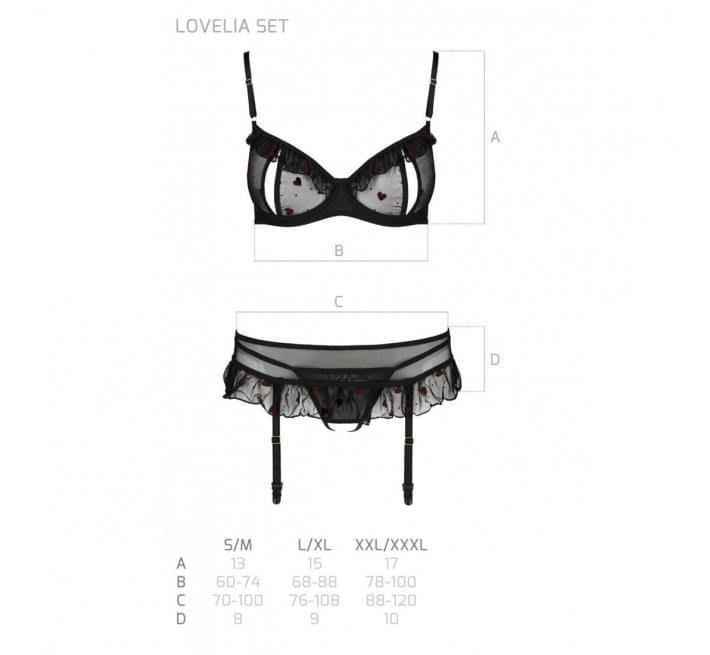 Сексуальный комплект с поясом для чулок Passion LOVELIA SET black L/XL