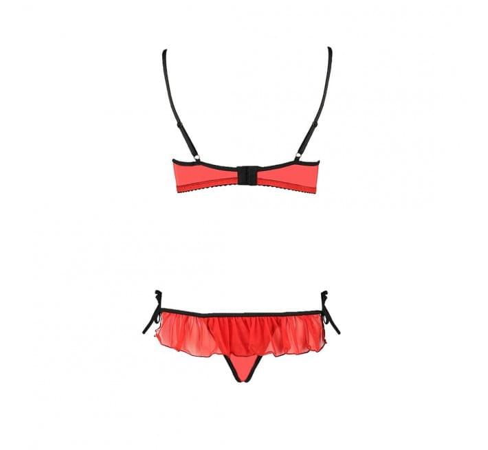 Комплект білизни CHERRY SET OpenBra red XXL/XXXL - Passion Exclusive: відкритий ліф, трусики-спіднич