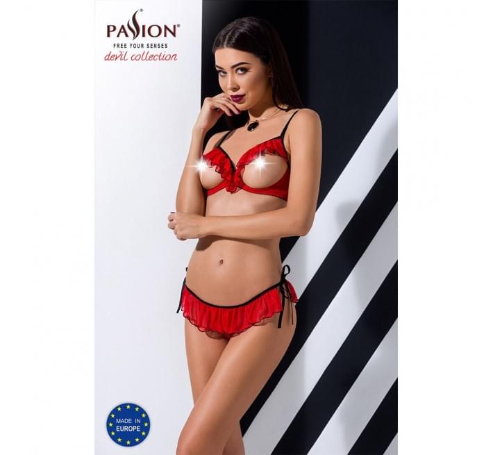 Комплект белья CHERRY SET OpenBra red XXL/XXXL - Passion Exclusive: открытый лиф, трусики-юбка