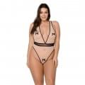 Боді Passion Viena Body beige 4XL/5XL, контрастне, бантики, вставка-сітка, відкриті сідниці