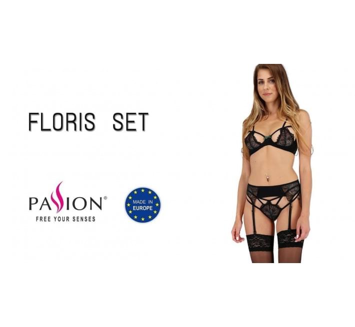 Комплект белья Passion FLORIS SET Черный XXL/XXXL