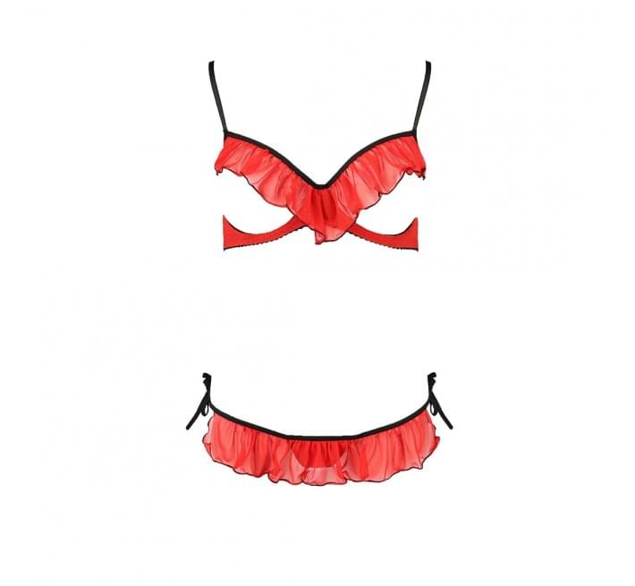 Комплект белья CHERRY SET OpenBra red XXL/XXXL - Passion Exclusive: открытый лиф, трусики-юбка