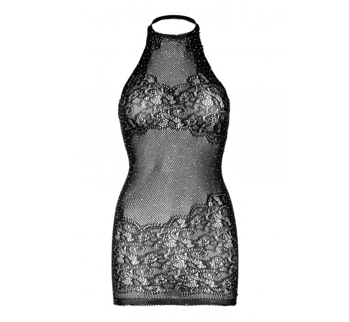 Платье-сетка со стразами Leg Avenue Rhinestone halter mini dress открытая спина, Black one size