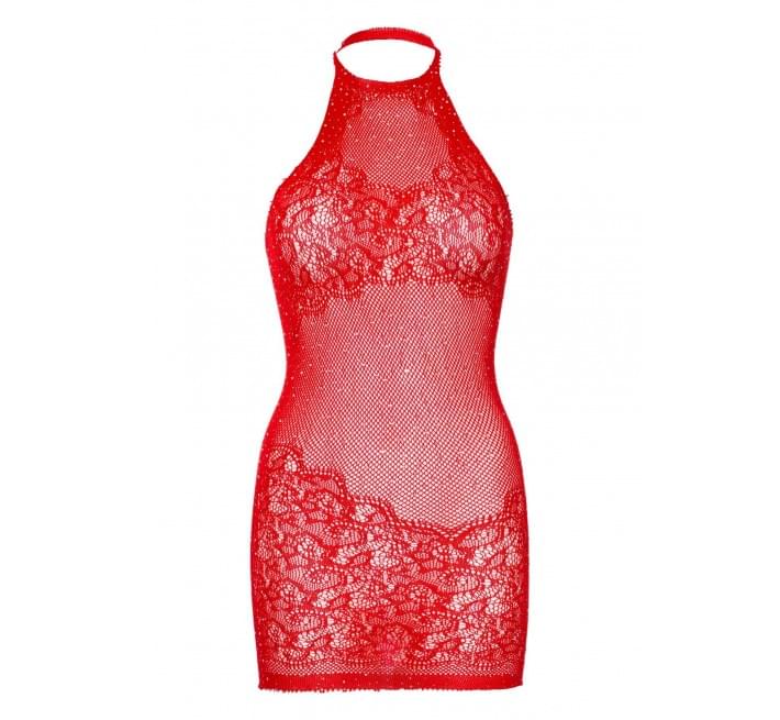 Сукня-сітка зі стразами Leg Avenue Rhinestone halter mini dress відкрита спина, Red one size