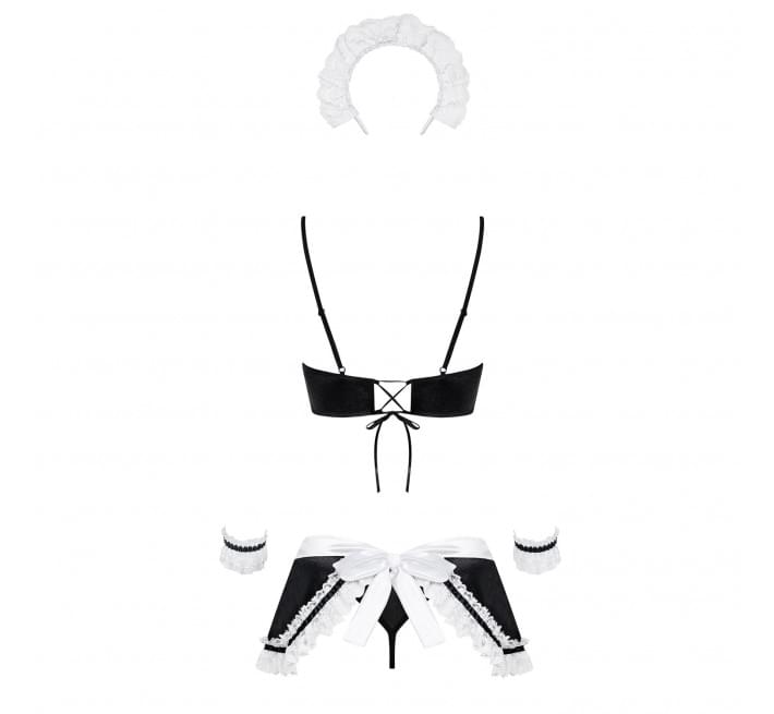 Атласный эротический костюм горничной Obsessive Maid set черный S/M