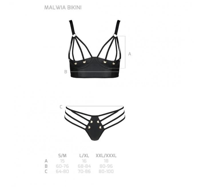 Комплект з екошкіри з люверсами та ремінцями Passion Malwia Bikini black XXL/XXXL