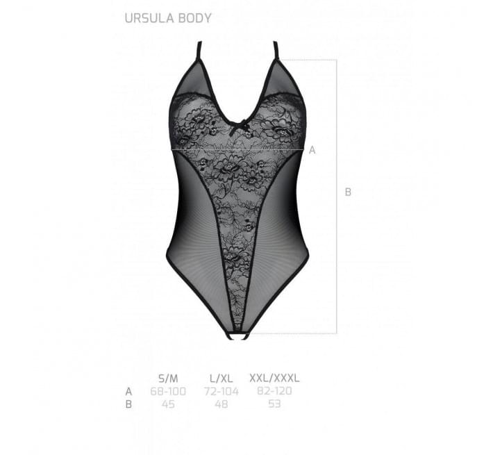 Боді з ажурним декором та відкритим кроком Passion Ursula Body black L/XL