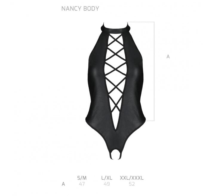 Боди из эко-кожи с имитацией шнуровки и открытым доступом Passion Nancy Body black L/XL