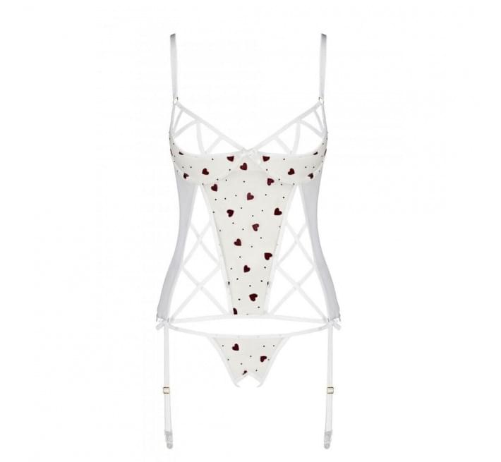 Корсет з підв'язками + стрінги Passion LOVELIA CORSET white L/XL