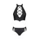 Комплект з еко-шкіри Passion Nancy Bikini 4XL/5XL black, бра та трусики з імітацією шнурівки