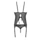 Корсет із пажами, трусики з ажурним декором та відкритим кроком Passion Ursula Corset black L/XL