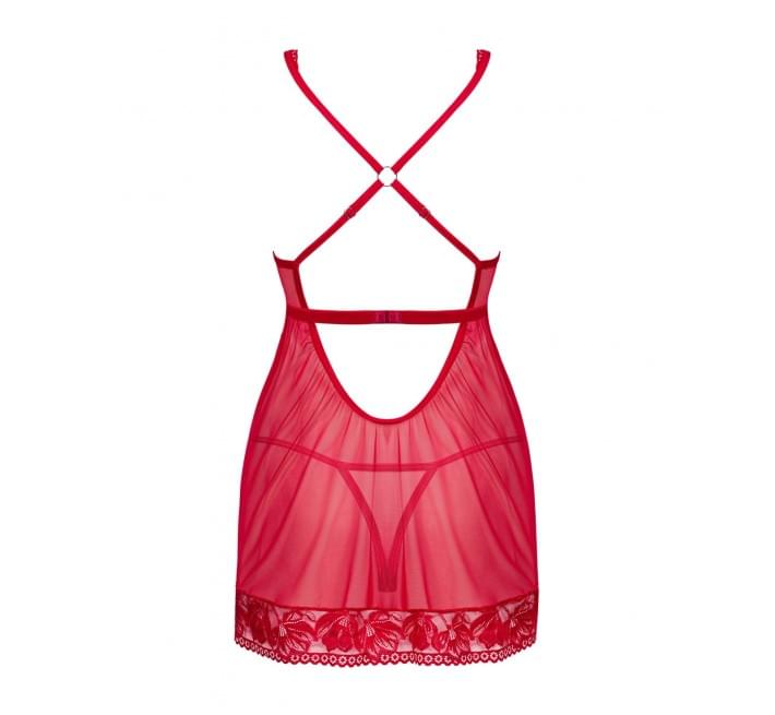 Прозора сорочка бебі-дол Obsessive Lacelove babydoll & thong червона M/L
