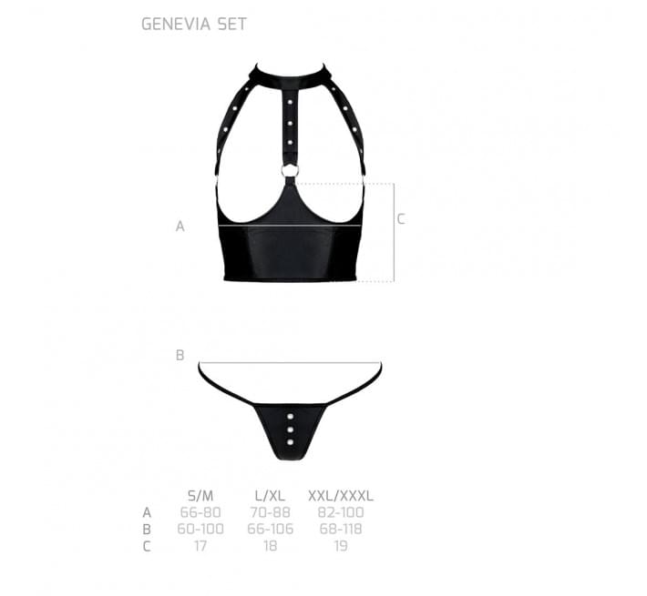Комплект білизни з відкритими грудьми Passion GENEVIA SET WITH OPEN BRA black L/XL