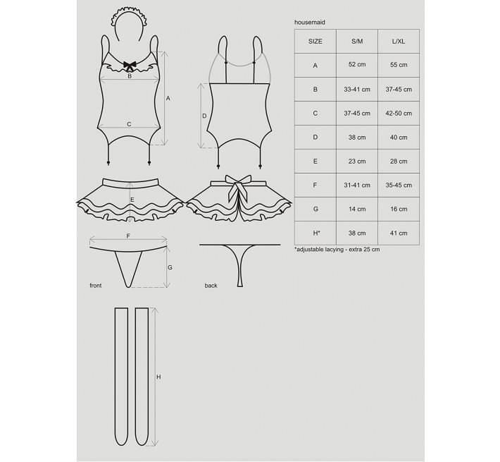 Еротичний костюм покоївки зі спідницею Obsessive Housemaid 5 pcs costume чорно-білий S/M