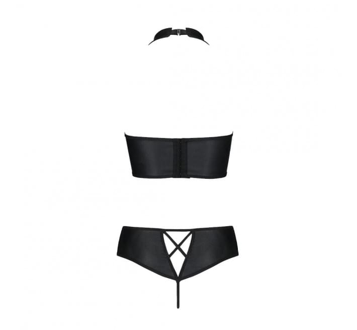 Комплект з еко-шкіри Passion Nancy Bikini 6XL/7XL black, бра та трусики з імітацією шнурівки