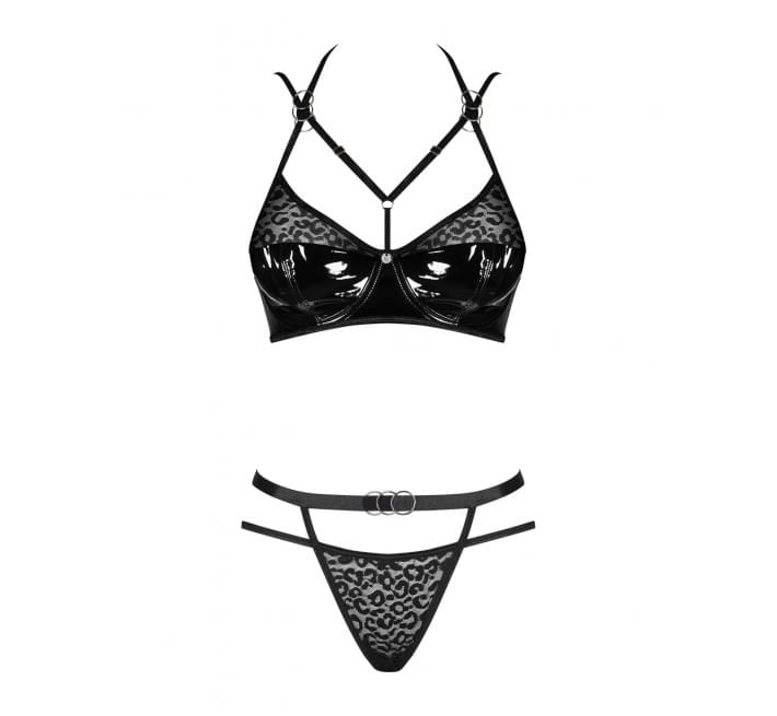 Эротический комплект под латекс со стрепами Obsessive Bagirela 2-pcs set, черный L/XL