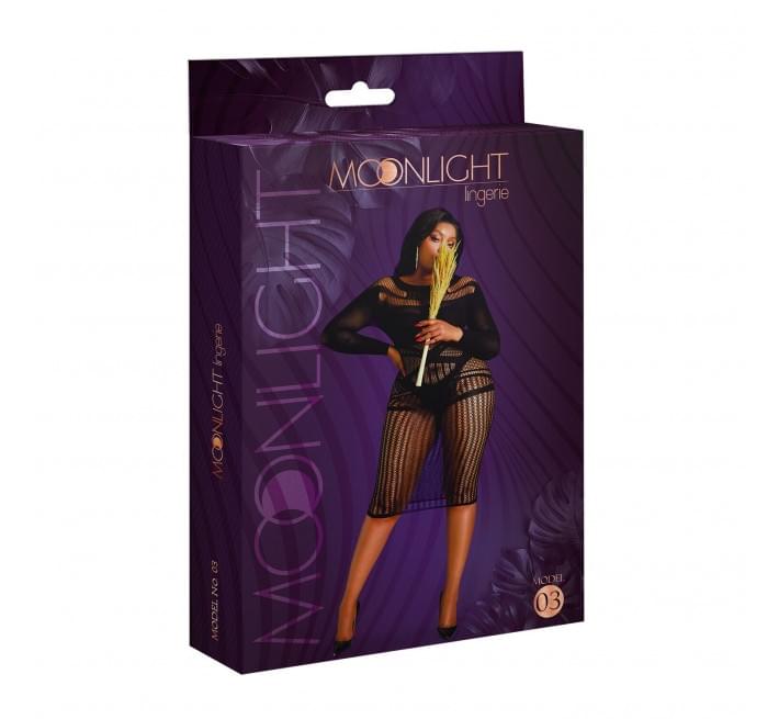 Платье-бодистокинг Moonlight Plus Model 03 Black XL-XXXL, меди, длинный рукав