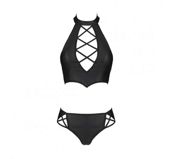 Комплект з еко-шкіри Passion Nancy Bikini black L/XL