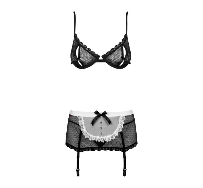 Эротический костюм горничной Obsessive Maidme set 5pcs черно-белый S/M