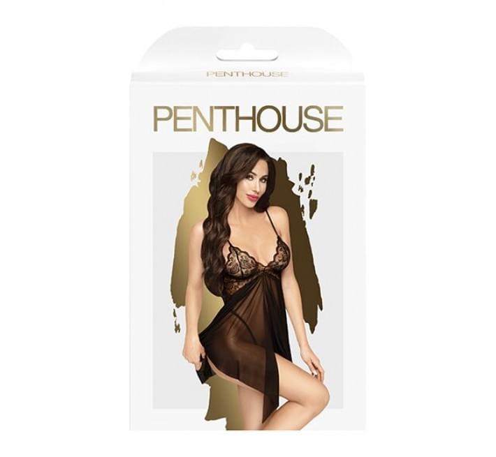 Бэби-долл с ажурным браллетом и высоким разрезом Penthouse Sweet Beast Черный M/L