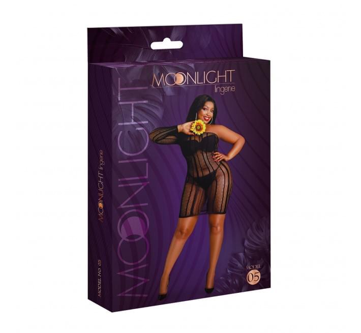 Платье-бодистокинг Moonlight Plus Model 05 Black XL-XXXL, закрытое одно плечо и рукав