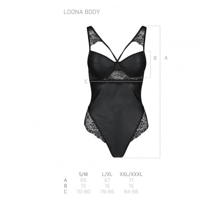 Боди из эко-кожи и кружева Passion Loona Body black L/XL