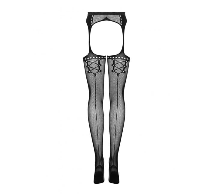 Сетчатые чулки-стокинги со стрелкой Obsessive Garter stockings S314 черные S/M/L
