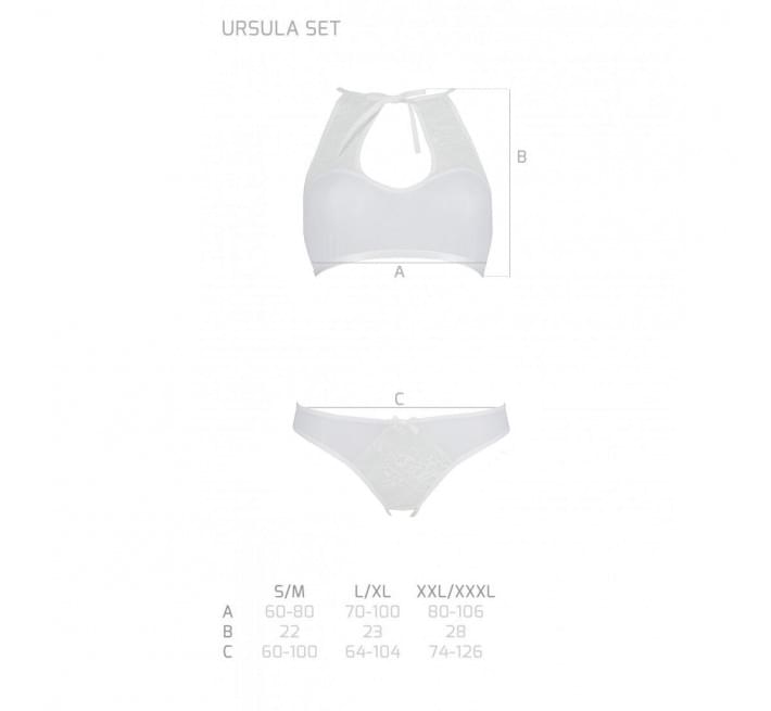 Комплект: бра, трусики с ажурным декором и открытым шагом Passion Ursula Set white S/M